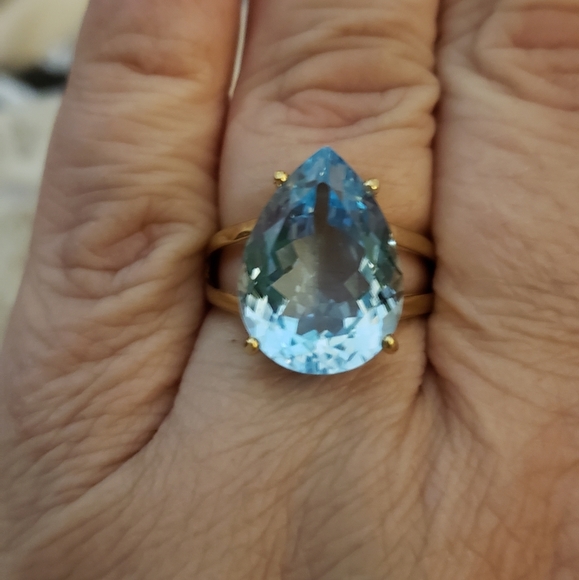 Sz 9, Swiss Blue Topaz, 18K gold over 925 Silver, 11.50 TCW, NWT - Picture 1 of 13